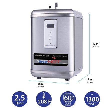 Ready Hot Instant Hot Water Dispenser with Brushed Nickel Hot Water Faucet and Digital Display 41-RH-300-F570-BN